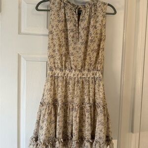 Floral Beige Sleeveless Dress Size Small